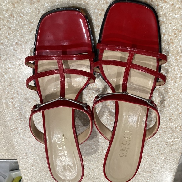 Authentic Gucci Kitten heel sandals red Size 8 1/2 - Picture 1 of 12